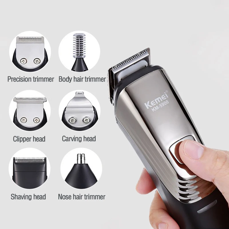 New Washable Kemei 6in1 Hair Clipper Cordless electric trimmer machine cut hair rechargeable trimer nose hair trimmer shaver 5