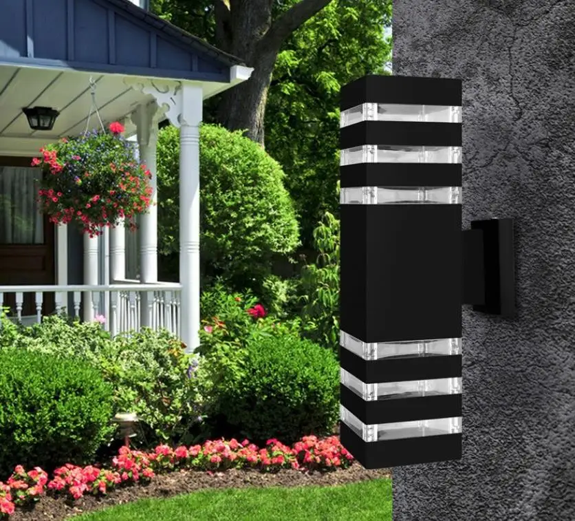 Moderno à Prova Água para Cima para Baixo de Alumínio Luminárias de Parede Lâmpada de Parede ao ar Dwaterproof Cuboid Dupla Cabeça Livre E27 Soquete ac 85-240 v Led 7 de parede dupla cabeça lâmpada de parede