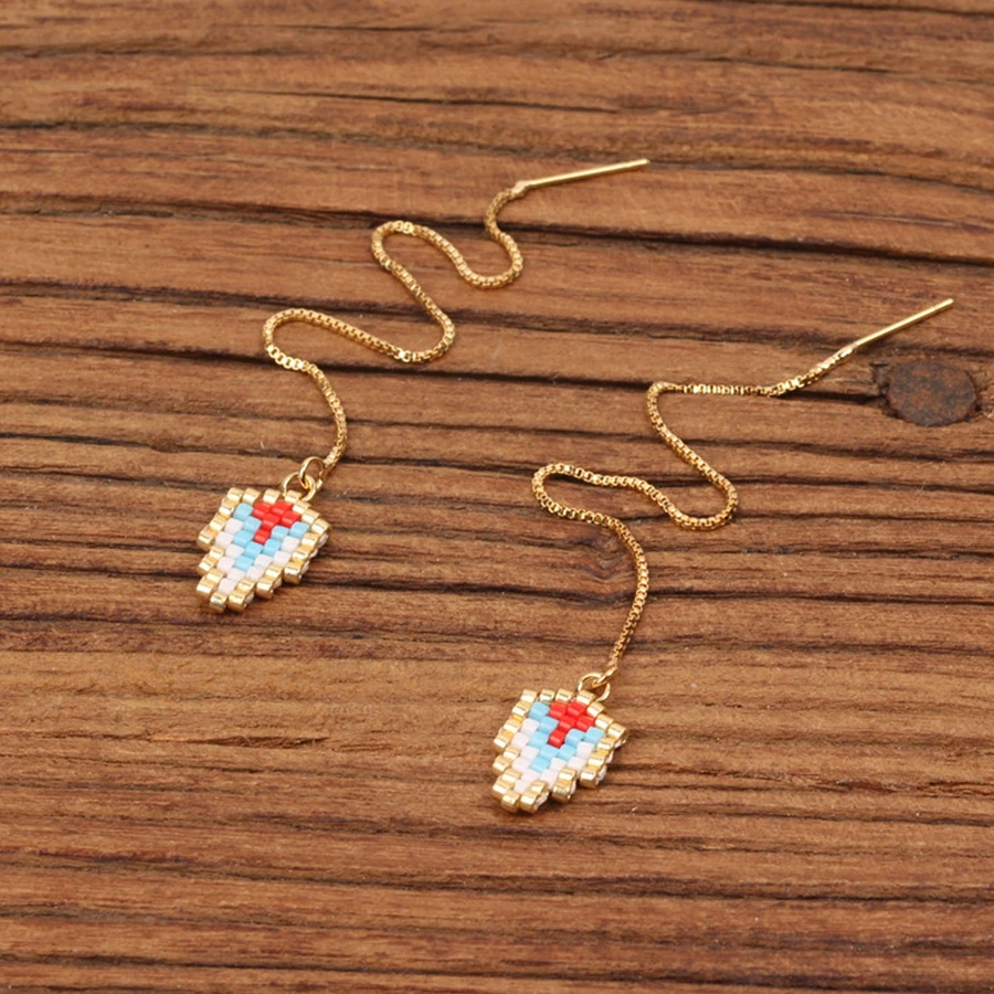

Bohemian Ethic Handmade Earring Women Miyuki Glass Beads Weave Leaves Cross Pattern Charm Ear Line Earrings Female Girl Jewelry