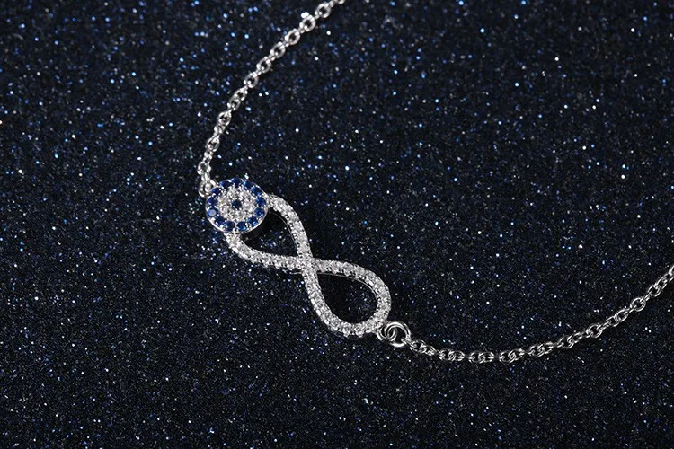 Мода 925 браслеты стерлингового серебра кубического циркония Lucky Eye& Infinity талисманы браслет цепочка для женщин ювелирные изделия