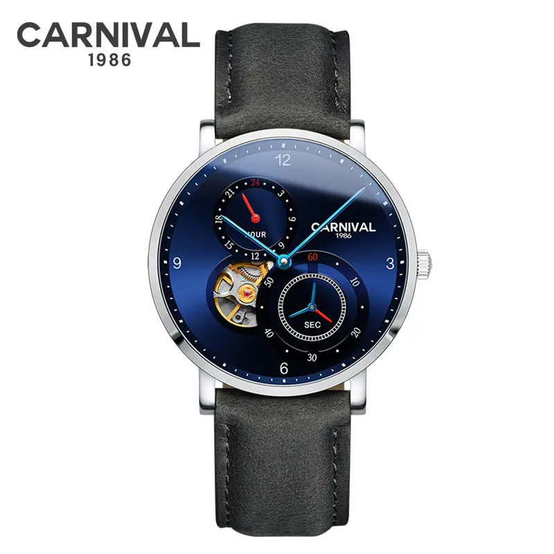 Модные механические часы Tourbillon CARNIVAL, автоматические часы для мужчин, маленький Второй Циферблат, 24 часа, сапфир, Montre homme - Цвет: Color 1