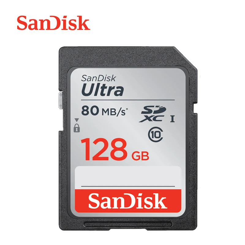 Двойной Флеш-накопитель SanDisk Ultra SD карта 16 Гб оперативной памяти, 32 Гб встроенной памяти SDHC 64 Гб 128 ГБ SDXC Class10 слот для карт памяти C10 записи видео в формате FULL HD 80 МБ/с. USH-1 для Камера - Емкость: 128 ГБ