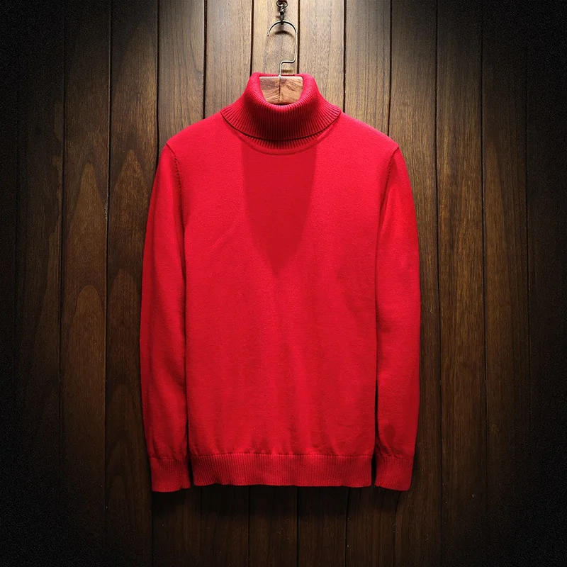 Новинка Осень Зима брендовая одежда мужская водолазка Slim Fit пуловер для мужчин сплошной цвет синий черный серый вязаный мужской свитер - Цвет: red