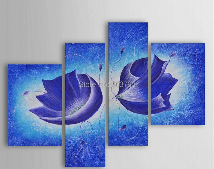 

hand painted MODERN ABSTRACT HUGE LARGE CANVAS ART OIL PAINTING Fashion blue flower paintings no framed