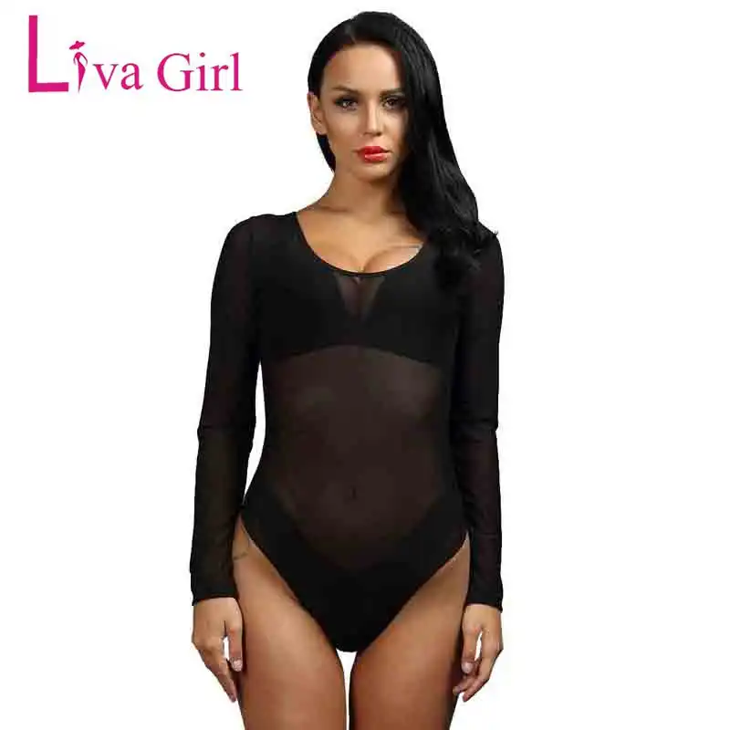 LIVA GIRL, сексуальные Клубные комбинезоны, боди, женские сетчатые боди, комбинезоны, обтягивающие боди, женские с длинным рукавом, с круглым вырезом, топы - изображение