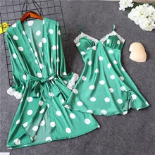 Женские пижамы шелковые Атласные Халаты Набор ночных рубашек пижамы домашний костюм ночное белье Ночная рубашка комплект