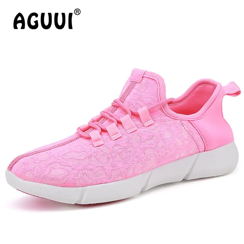 Светящаяся обувь для пар; мужская повседневная обувь с зарядкой от вспышки; женские светящиеся кроссовки с зарядкой от USB; светящаяся обувь со светодиодами; Размеры 35-46 - Цвет: Pink
