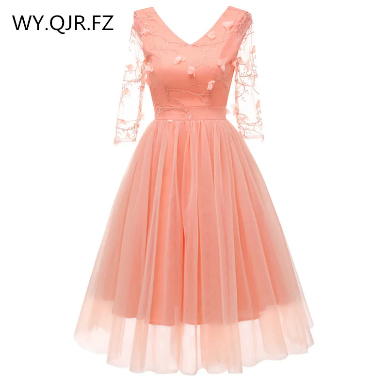 CD-1668 # кружевные розовые короткие платья подружки невесты с вышивкой вечерние для