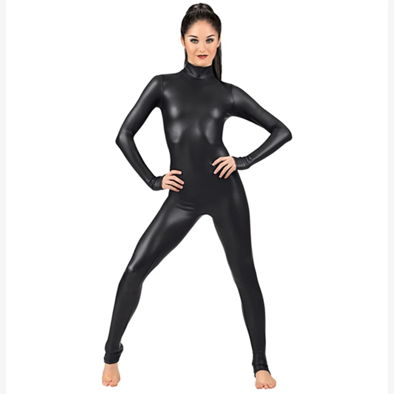 Mulheres unitards collant alta neck zipper voltar