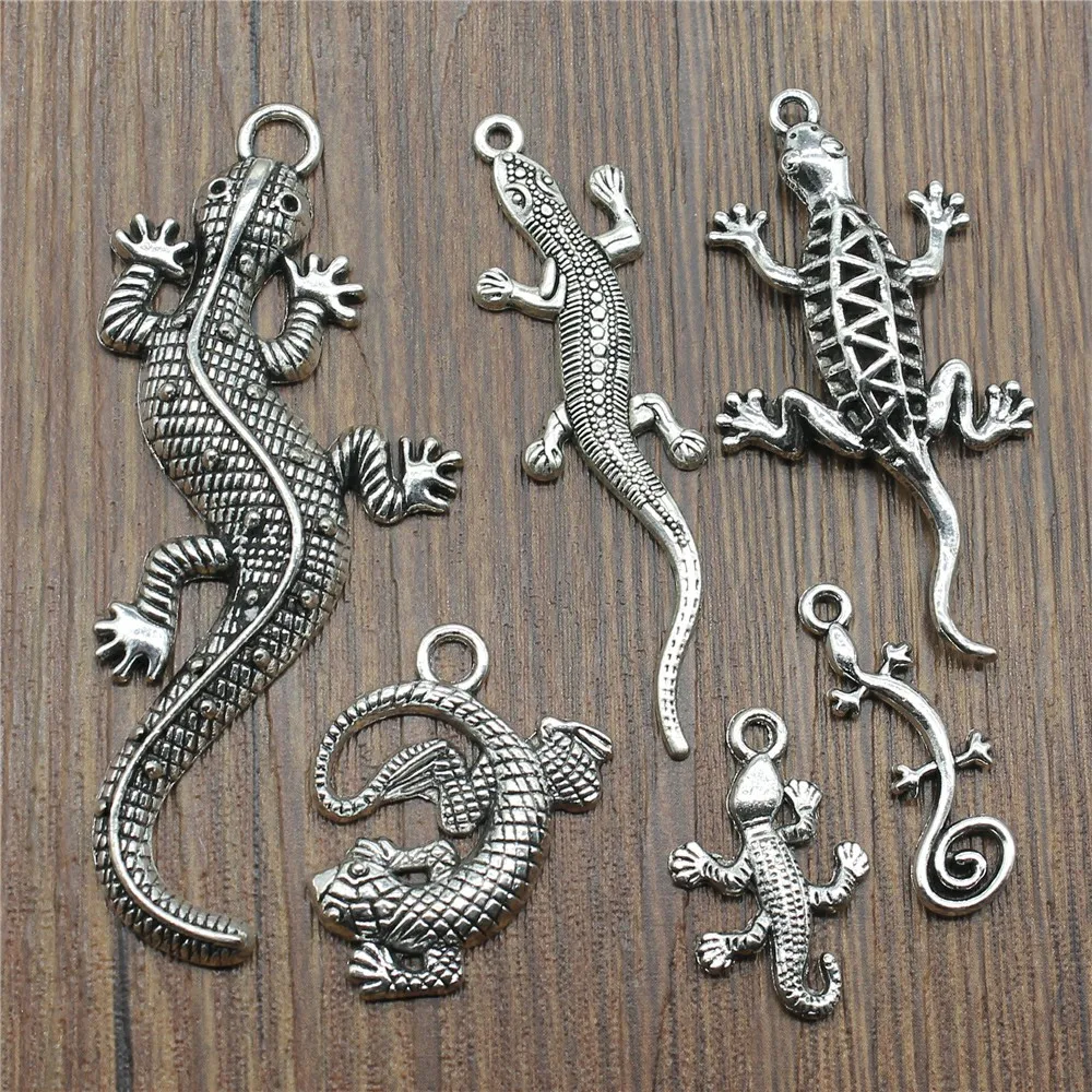 

3 Piece Mix Charm Pendants For Bracelets Chameleon Charm Gecko Antique Silver Color Lizard Charm Wholesale