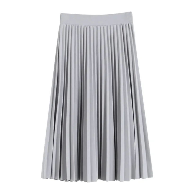 

Casual Spring Summer Women Skirt High Waist Pleated Fold Slim Skirts Elegant Solid Color Mid-calf Skirt
