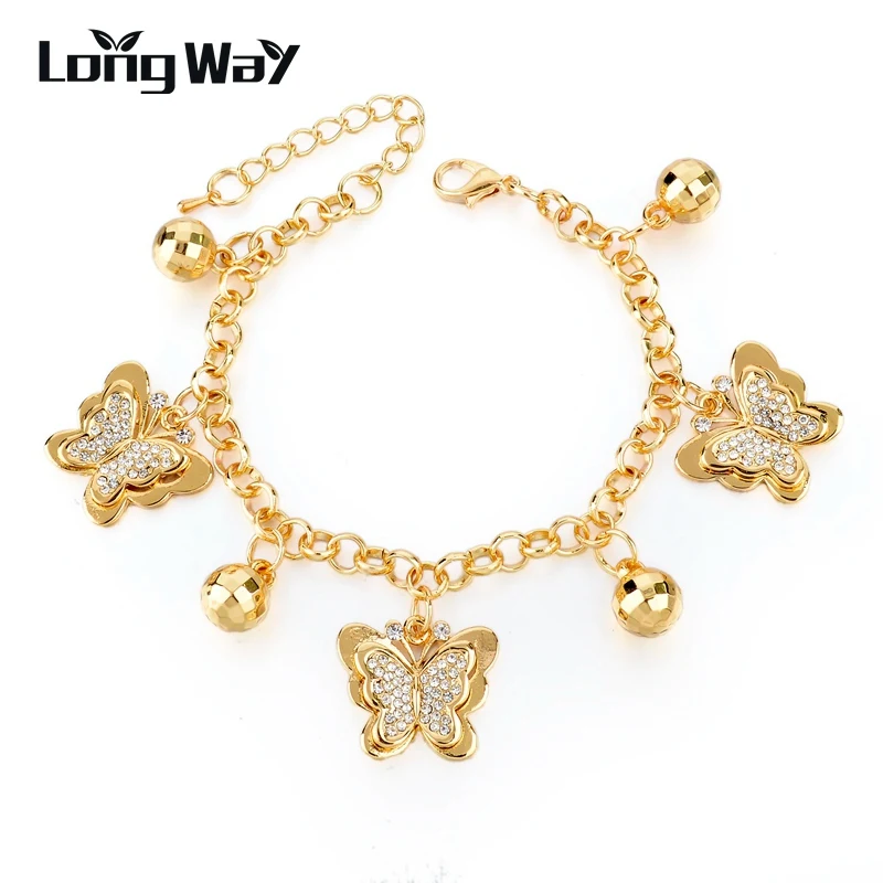 LongWay zlatý barevný řetízek náramek módní náramky pro ženy plné křišťálové ryby kouzlo náramky náramky luxusní šperky SBR150206