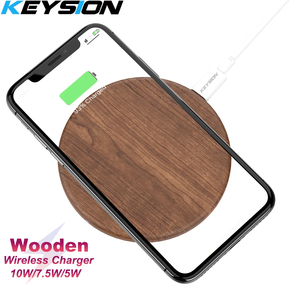 KEYSION 10W Qi Fast Wireless Charger for iPhone XS Max XR 8 Plus Wireless Charging Wood Desktop Pad for Samsung S10 Xiaomi mi 9