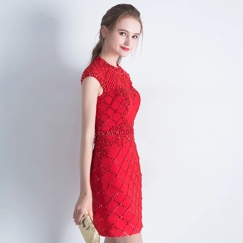 Женское платье SSYFashion черное кружевное с коротким шлейфом и открытой спинкой для