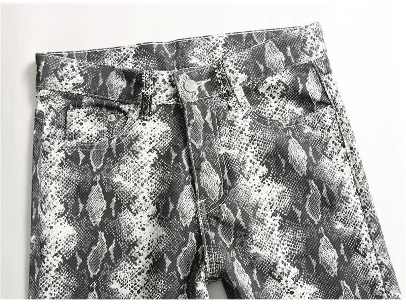Мужские облегающие джинсы Sokotoo, зауженные эластичные серые брюки-карандаш с принтом под змеиную кожу