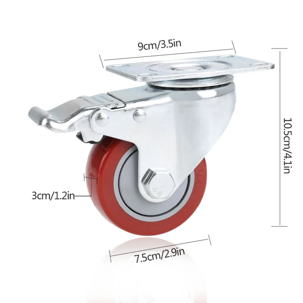 

4pcs 3'' PVC Heavy Duty Swivel Caster Wheels with Brake 880 lbs ues for Shopping Cart