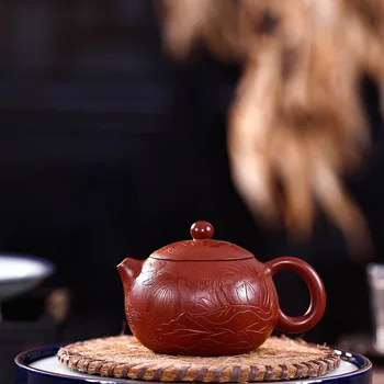 

Enameled Pottery Teapot Famous Manual Raw Ore Bright Red Robe Engraving Goldfish Xi Shi Kettle Kungfu Online Teapot Tea Set