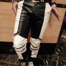 Ночной клуб бар стилист волос модель Хан тонкий черный и белый цвета на молнии модная одежда кожаные штаны певица manS-6XL