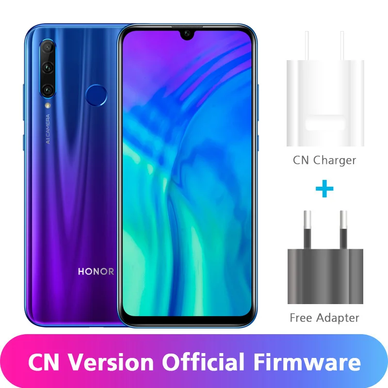 Google Play Honor 20i 256 ГБ rom 6 Гб ram 32 Мп фронтальная 24мп Тройная камера заднего вида разблокировка отпечаток лица 6,2" 19,5: 9 экран мобильного телефона - Цвет: Синий
