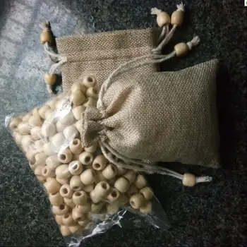 

50pcs Burlap Jute Wooden Beads Gift Bags Cotton Thread Drawstring Bags Wedding/Party/Christmas/Jewelry Gift/Packaging 2019 New