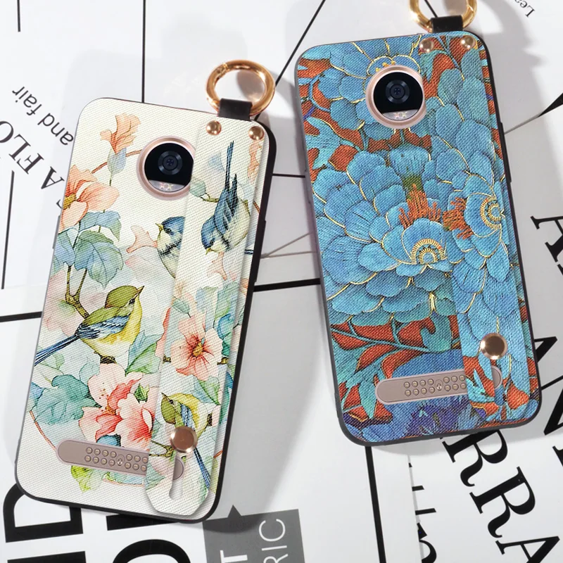 

Wrist Strap Flower Emboss Cases For Motorola Moto Z Force Luxury Silicone Cartoon Cloth Cover For Motorola Moto Z Z2 Play