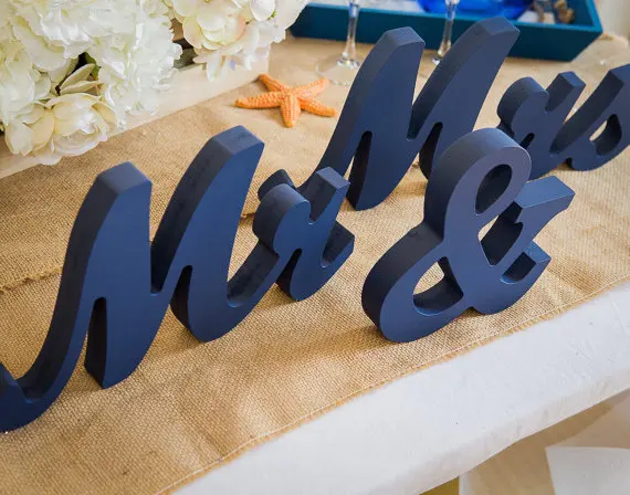 

Mr and Mrs Wedding Signs - Mr & Mrs Wooden Letters Glittered or Colorful Freestanding Script Signs