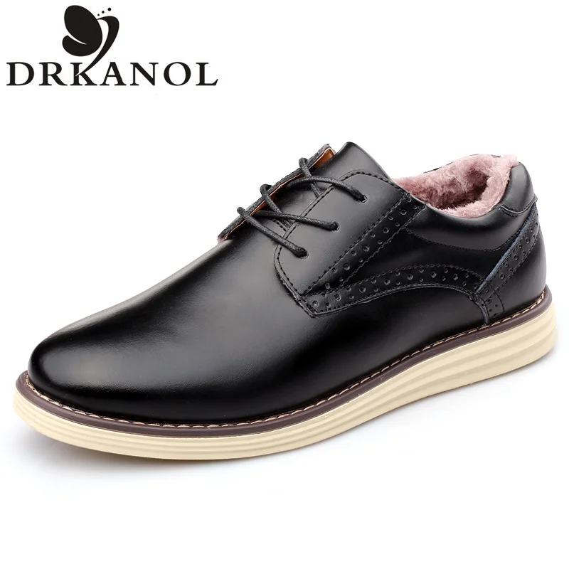 

New 2016 Mens Shoes Genuine Leather Casual Business Luxury Brand Shoes Round Toe Lace-up Loafers Man Flats Warm Winter Shoes