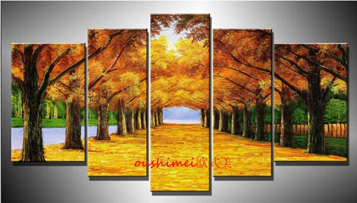 

Hand Painted High Quality Modern Landscape Oil Painting On Canvas Art Paintings Oil Canvas Autumnal Scenery Gold Road Tree