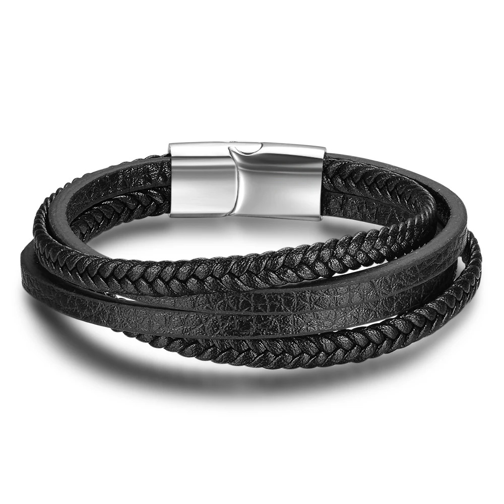 Pulseira Masculina Trance Couro e Aço