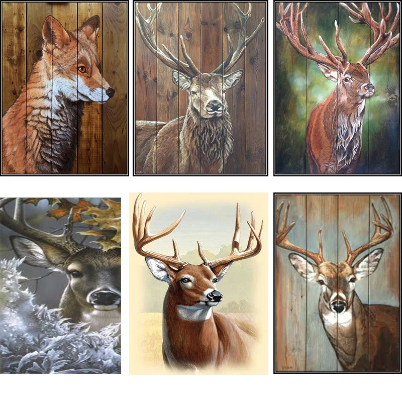 

full square Embroidery Pattern 5D DIY diamond paintings 3D Cross stitch kits mosaic pictures wall stickers Wooden board deer fox