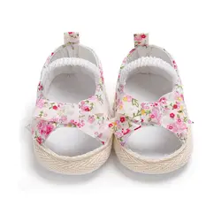 Летние милые детские сандалии для маленьких девочек хлопковая кружевная повседневная обувь на плоской подошве с цветочным принтом и