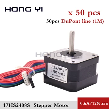 

50pcs/lot 17HS2408S 4-lead Nema17 Stepper Motor 42 motor 42BYGH 0.6A 12N.cm CE ROSH CNC Laser and 3D printer