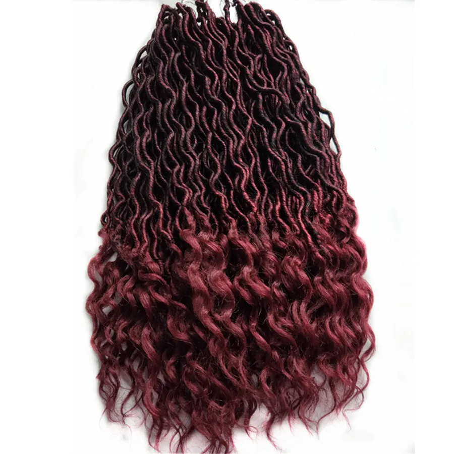 Pervado волосы синтетические мягкие Faux locs Curly вязание крючком косички волосы для наращивания 22 дюймов 24 пряди/пакет Бург Омбре богиня прическа - Цвет: T1B/бордовый