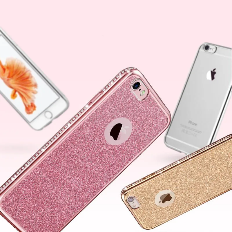 

Luxury Rhinestone Phone Case For iPhone 7 8 Plus 6 6s 6 Plus SE X 5 5s Silicone Soft Plating Case Back Cover With Bling Card