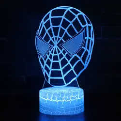 Супер герой Человек-Паук Тема 3D светодиодный лампа светодиодный ночник 7 цветов Изменение сенсорного настроения лампа Рождественский