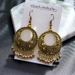 H: HYDE полые цветок индийский Jhumka бахромой кисточкой серьги для женщин Gypsy украшение серебряного цвета Античная Этническая висячие серьги