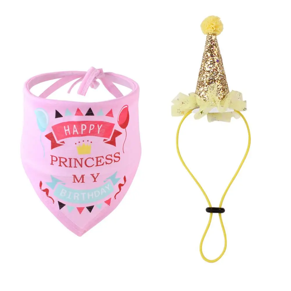 Dog Birthday Hat Party Triangular Scarf Pet Dog Birthday Celebration Accessories Set Dog Accessories For Pet Birthday Party - Цвет: Pink
