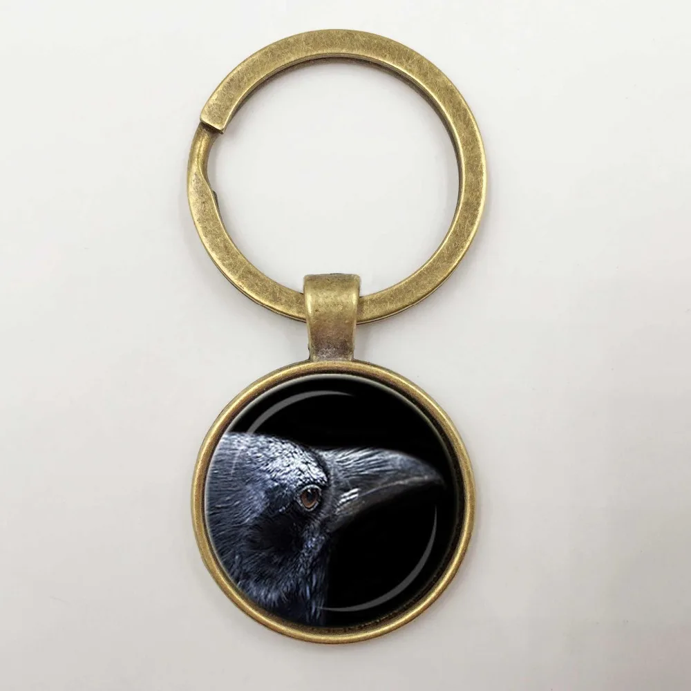 Black Raven Photo Cabochon Glass Tibet Silver Chain Pendant Necklace