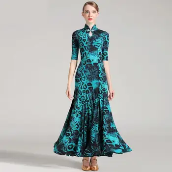 

2019 New Sexy Leopard Ballroom Dance Dress For Woman Middle Sleeves Waltz Tango Dance Dresses Standard Ballroom Dress Red Green