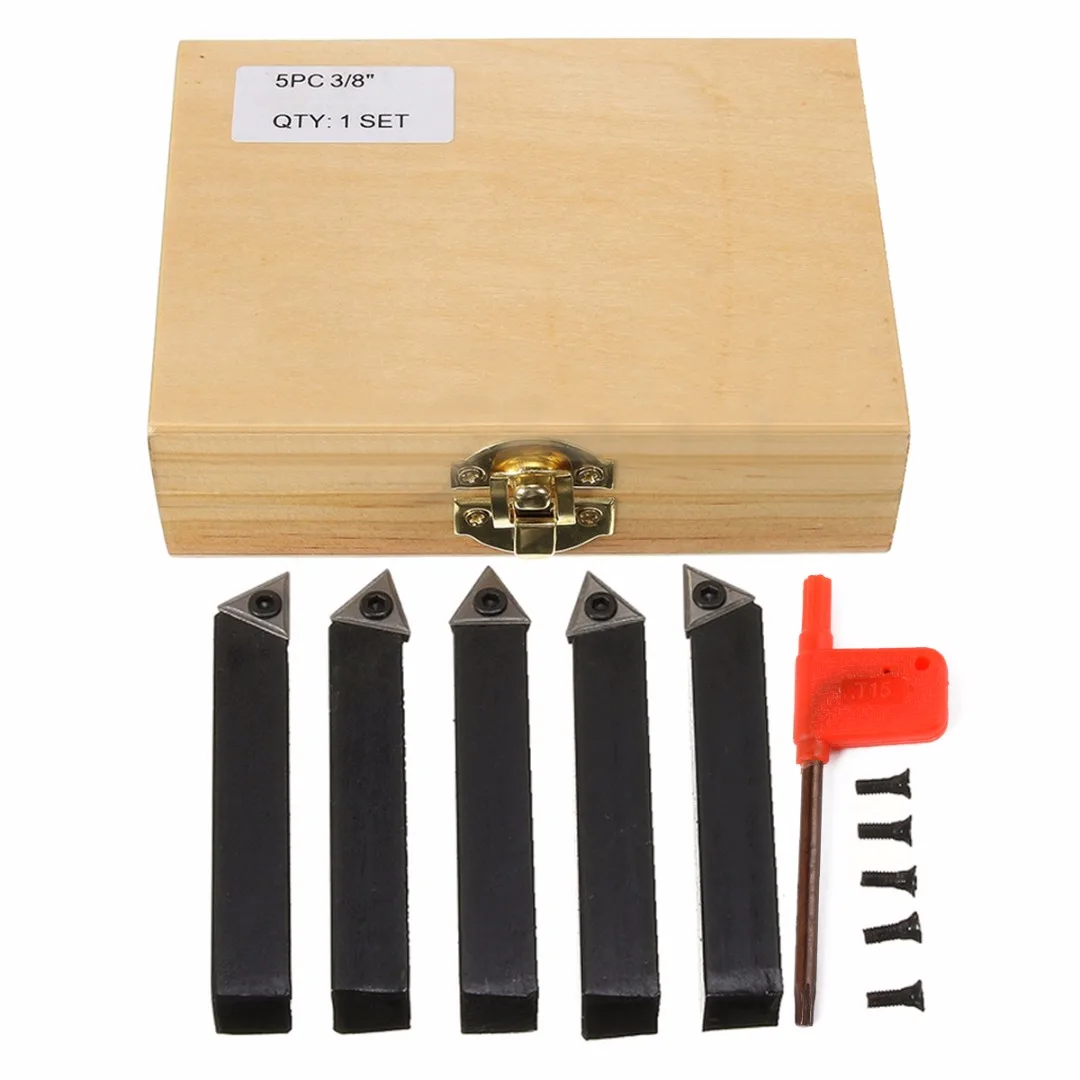 

5Pcs/Set 3/8" Indexable Turning Tool Black Carbide Lathe Tools Tip Carbide Indexable Turning Insert Lathe Tool Bit & Holder Set