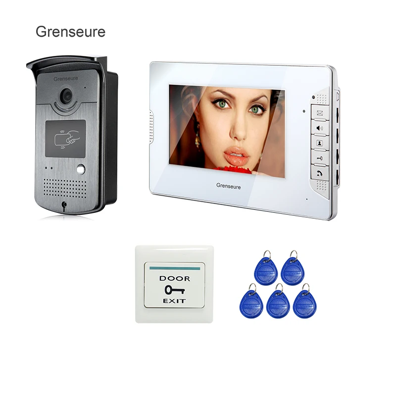 

FREE SHIPPING New 7" Color Video Intercom Door Phone System 1 White Monitor RFID Card Access Doorbell Camera In Stock Wholesale