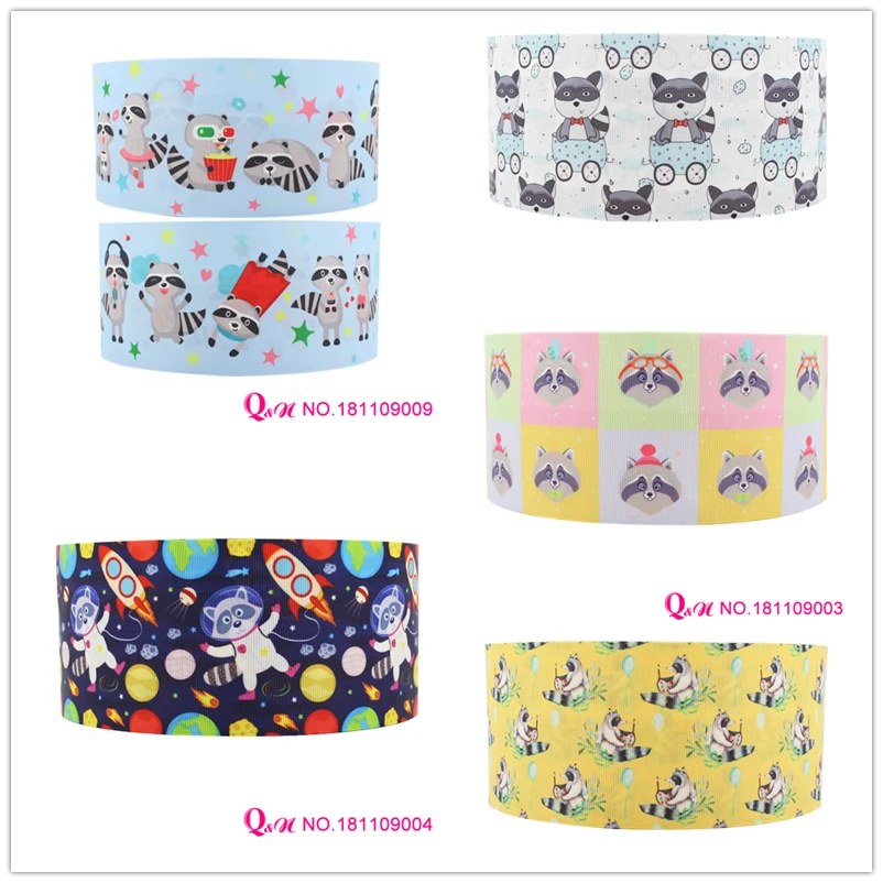 

wm 10 yards lot 22mm 38mm 75mm 181109001 raccoon animal cartoon design printed grosgrain ribbon for DIY