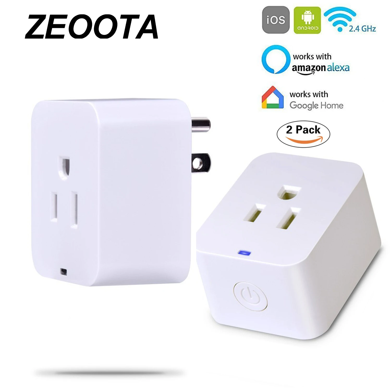 

Wifi Smart Power Plug US Outlet Switch Socket Compatible with Amazon Alexa,Google Home No Hub Required Timing Function-2PACK