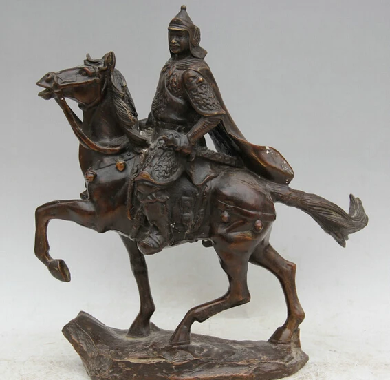 

JP S61 14" Chinese Bronze Folk soldiers warrior knight General ride Horse run Statue