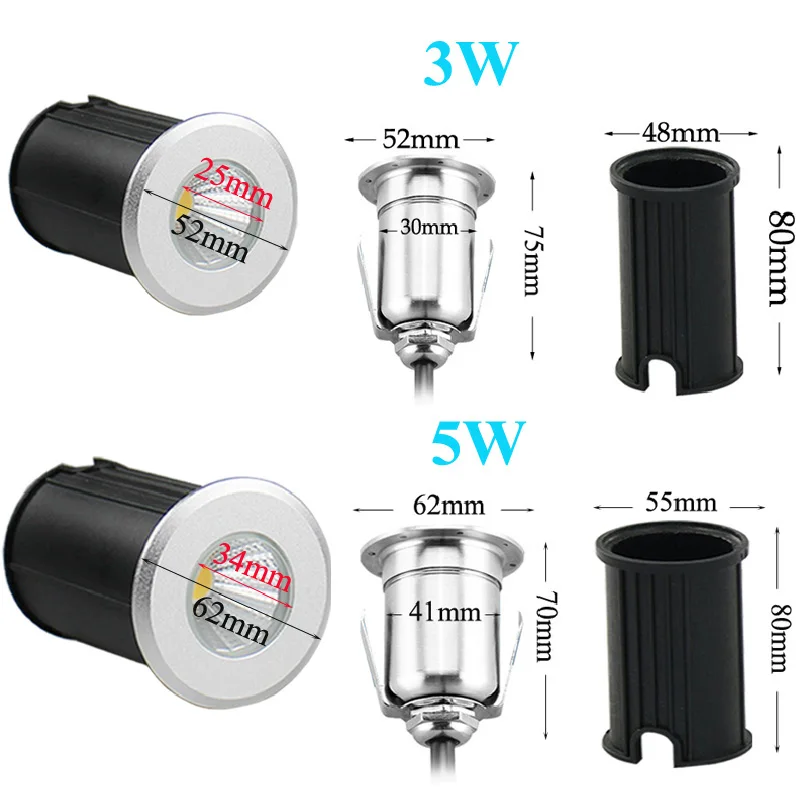 1 Вт 3 Вт 5 Вт встраиваемый ступенчатый подземный светильник светодиодный лампы IP67 наружный садовый точечный ландшафтный светильник, дорожка, погребенный дворовой светильник, точечный светильник