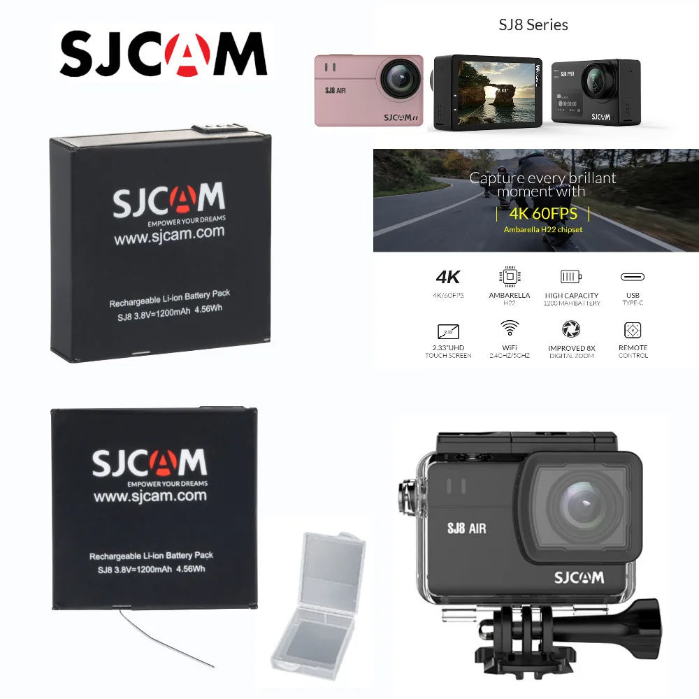 SJCAM SJ8 серии 1200mAh литий-ионный дополнительный аккумулятор для SJ8 Pro/SJ8 Plus/SJ8 Air Actioin камеры