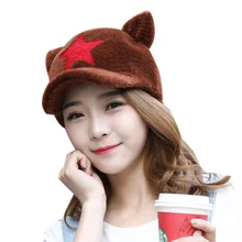 Женская шляпа Кепка с кошачьими ушками зимние теплые оторочка из овечьей шерсти шляпы с настоящим мехом поля Шапки животного heardwear