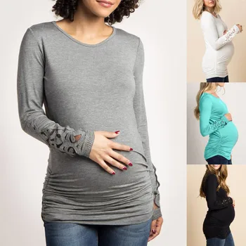 

2019 New Women Mom Pregnant clothes blouse ropa de mujer shirtLace Mesh Casual Breastfeeding Nursing Maternity Long Sleeved