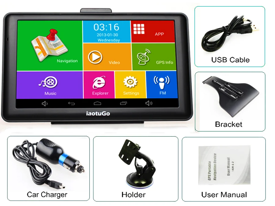 gps system for car iaotuGo 7" Android Car GPS Navigation+LED Night Vison Rear Camera,Android 4.4 Capacitive GPS Navigator 512M 8G Bluetooth AVIN car navigation