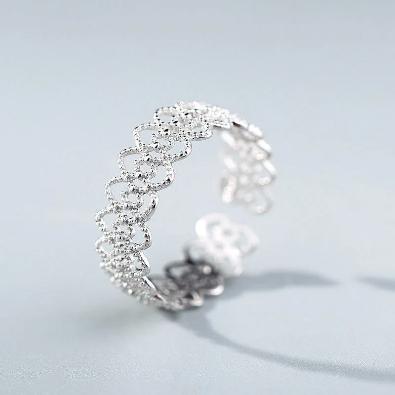 Серебряные кольца с дырками в виде цветка, набор для женщин, регулируемое кольцо 925, простые модные ювелирные аксессуары - Цвет основного камня: Silver